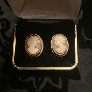 Napier 12K GF Cameo Vintage Earrings